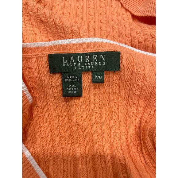 RALPH LAUREN CABLE KNIT SWEATER 100% COTTON V NECK SZ M CORAL/WHITE AESTHETIC - Picture 2 of 16